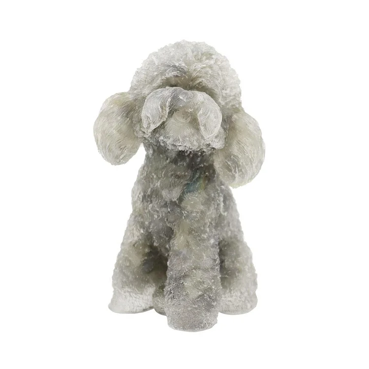 Resin Dog Figurines with Labradorite Gravel Toy Poodle for Kids Gifts
