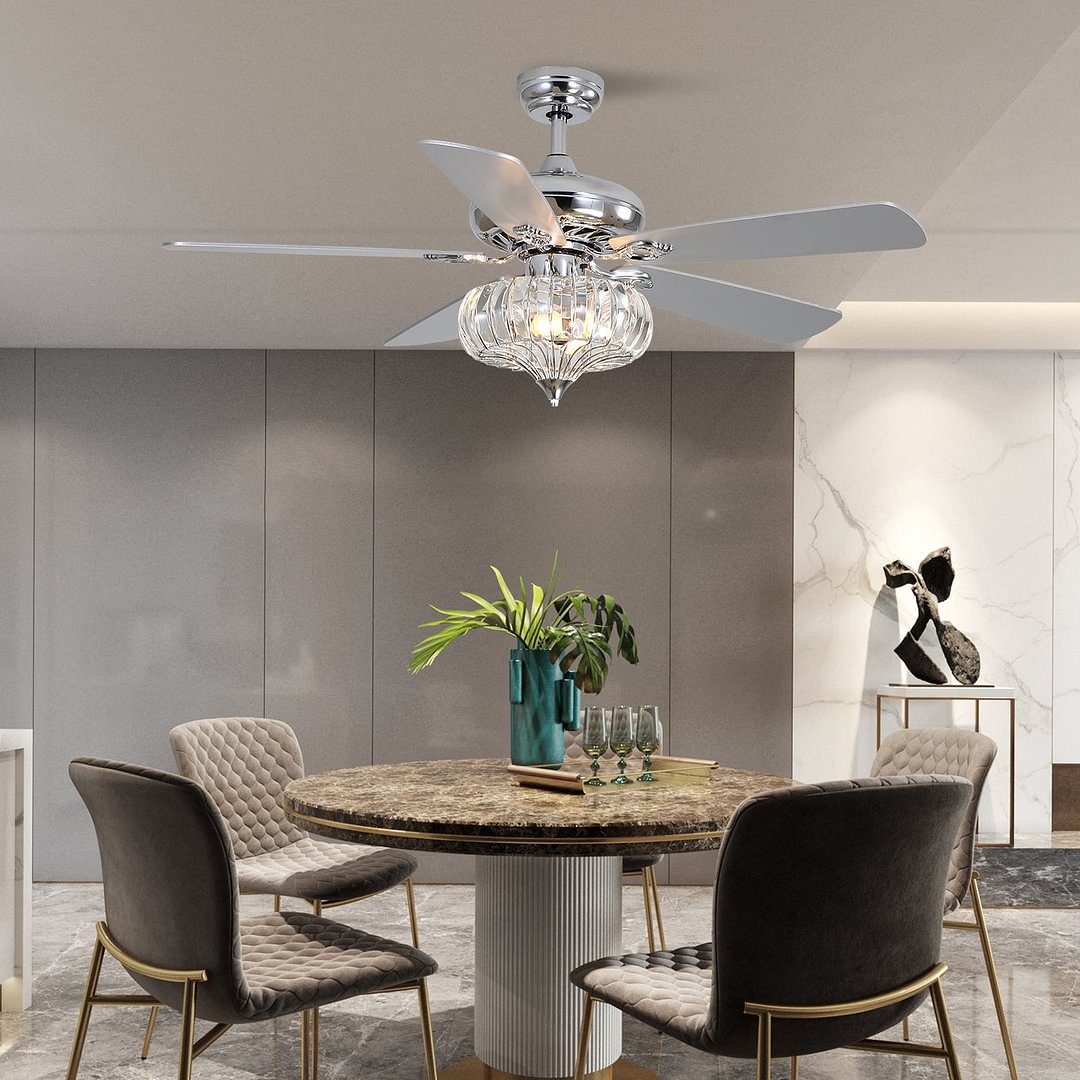 52" Chrome Crystal Ceiling Fan with Five Reversible Blades