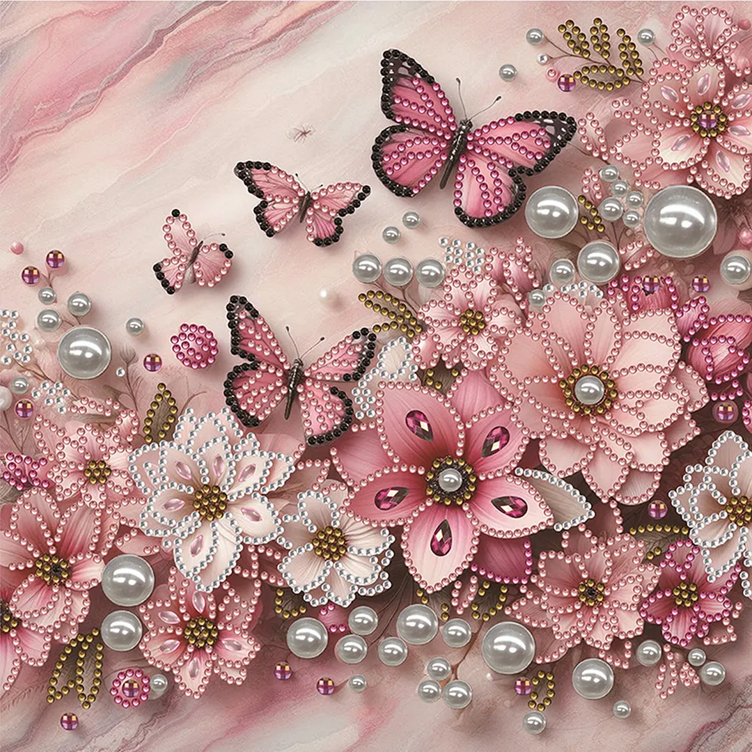 4pcs Pearl Butterfly Special Shaped 5D DIY Partial Drill Diamonds Dots Gem Art Kits for Adults Beginners Home Decor Diamonds Paintings Gem Art 30x30cm