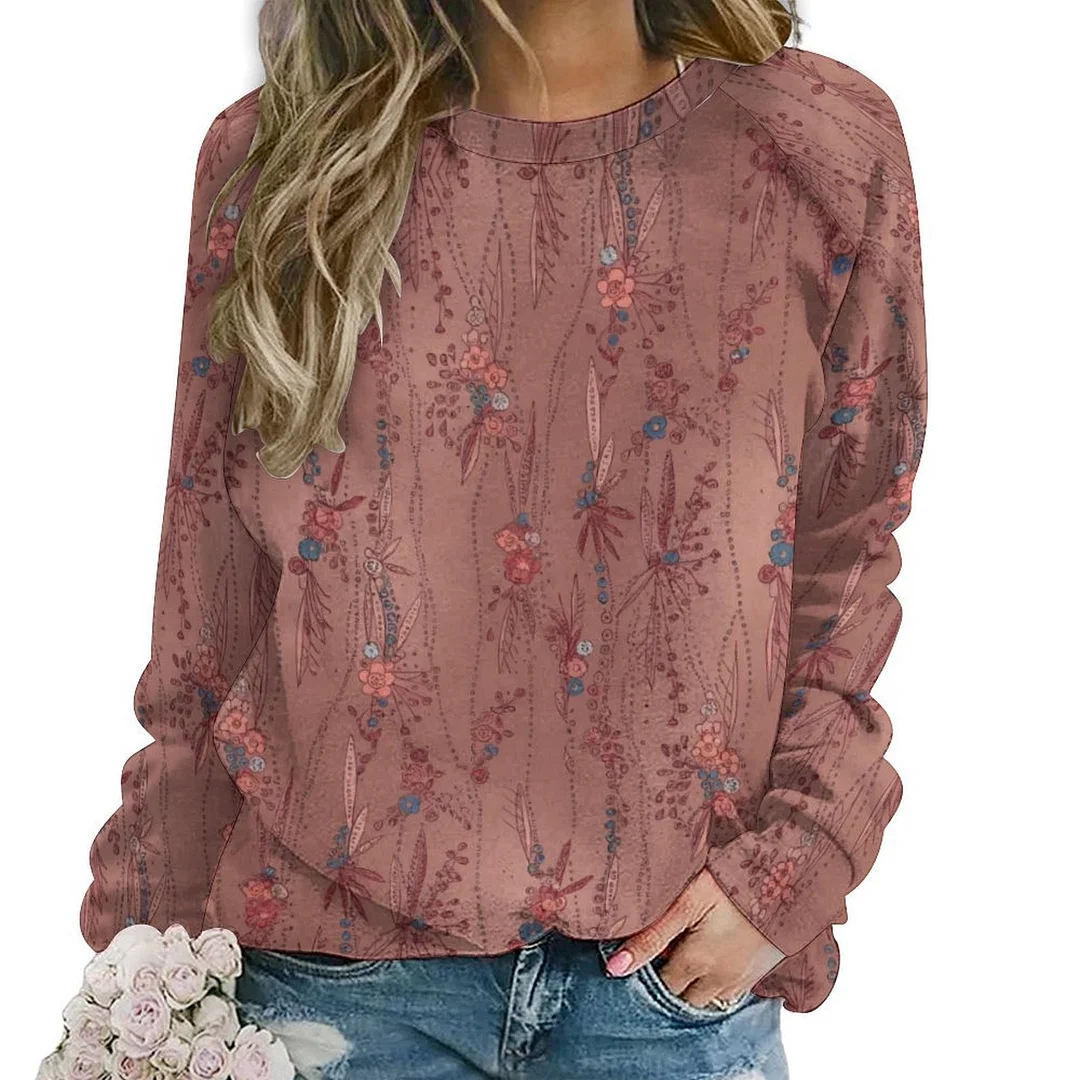 Printed Long Sleeve Casual Sweatshirt for  Women and Men Unisex Pattern Pink, Floral