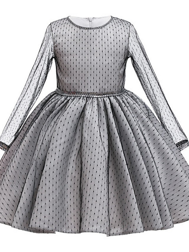 Oknass  A-Line Long Sleeve Jewel Neck Flower Girl Dresses Tulle With Paillette