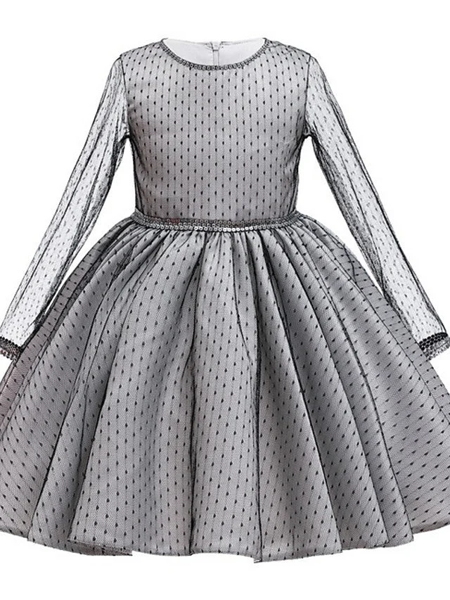 Daisda  A-Line Long Sleeve Jewel Neck Flower Girl Dresses Tulle With Paillette