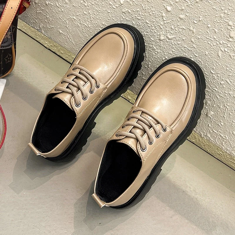 Back To School Women's Single Shoes Platform Small Leather Shoes Autumn Retro British Style Shoes Casual Thick Heels 2022 New Zapatillas Mujer