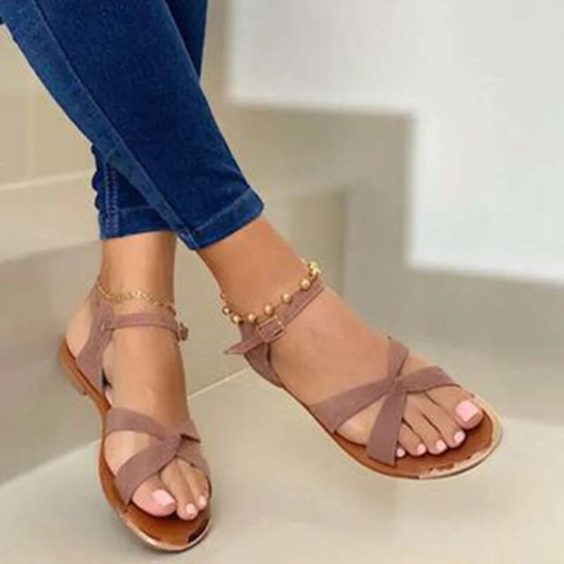 2023 Summer Women Flat Sandals Gold Open Toe Beach Shoes Gladiator Cross Strappy Ladies Sandals Zapatos Mujer Chaussure Femme