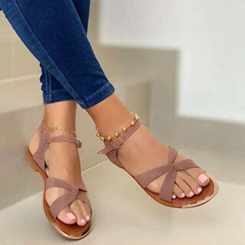 2020 Summer Women Flat Sandals Gold Open Toe Beach Shoes Gladiator Cross Strappy Ladies Sandals Zapatos Mujer Chaussure Femme