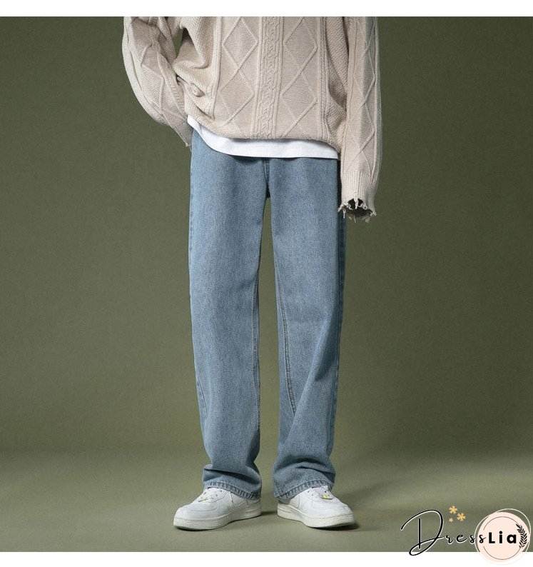 Korean Wide-leg Jeans Mens Fashion Retro Casual Men Streetwear Autumn Wild Loose Hip-hop