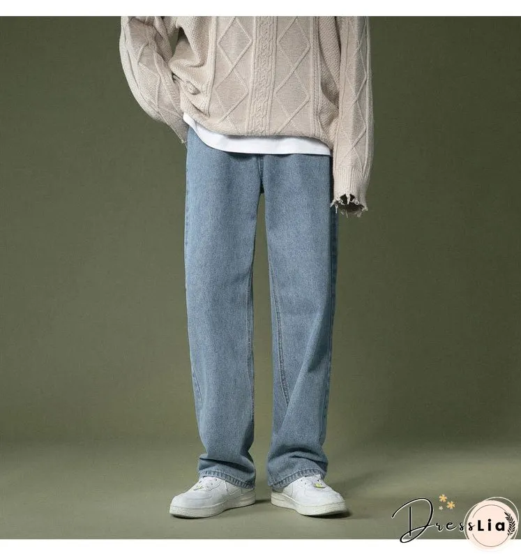 Korean Wide-leg Jeans Mens Fashion Retro Casual Men Streetwear Autumn Wild Loose Hip-hop