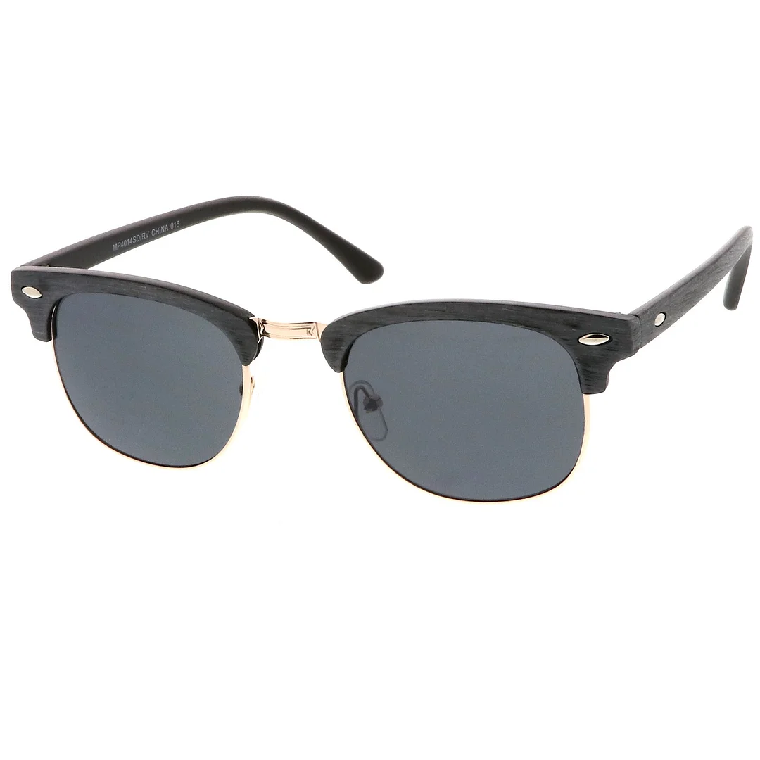 Modern Wood Textured Horn Rimmed Square Lens Half Frame glasses 50mm