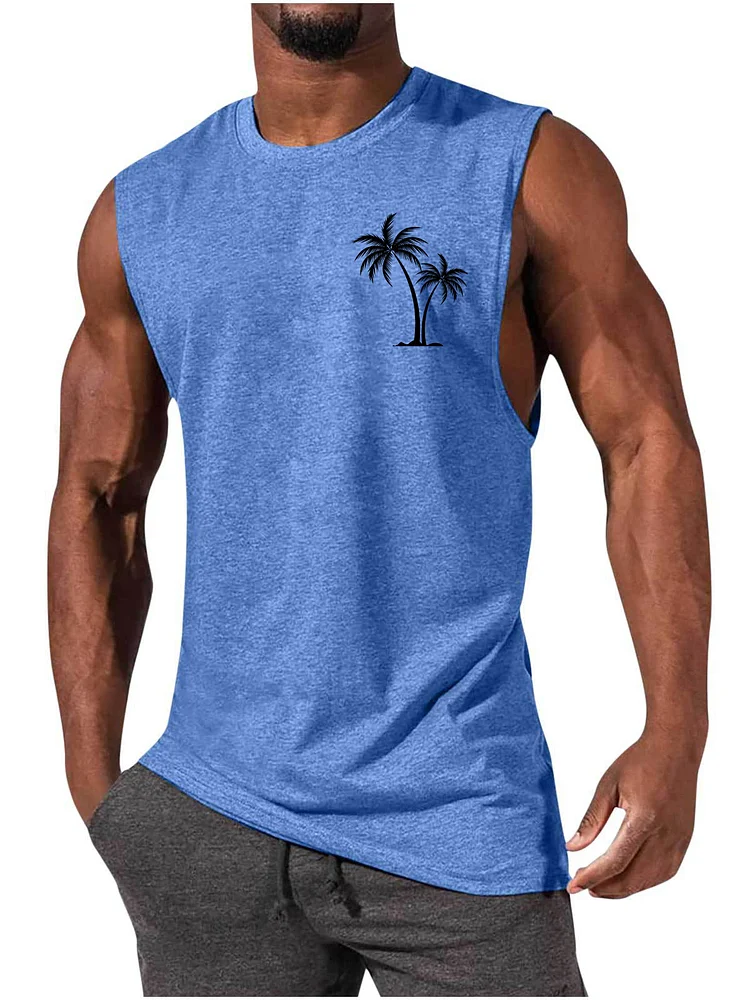 Men's Hawaiian Coco Casual Comfort Print Sleeveless T-Shirt