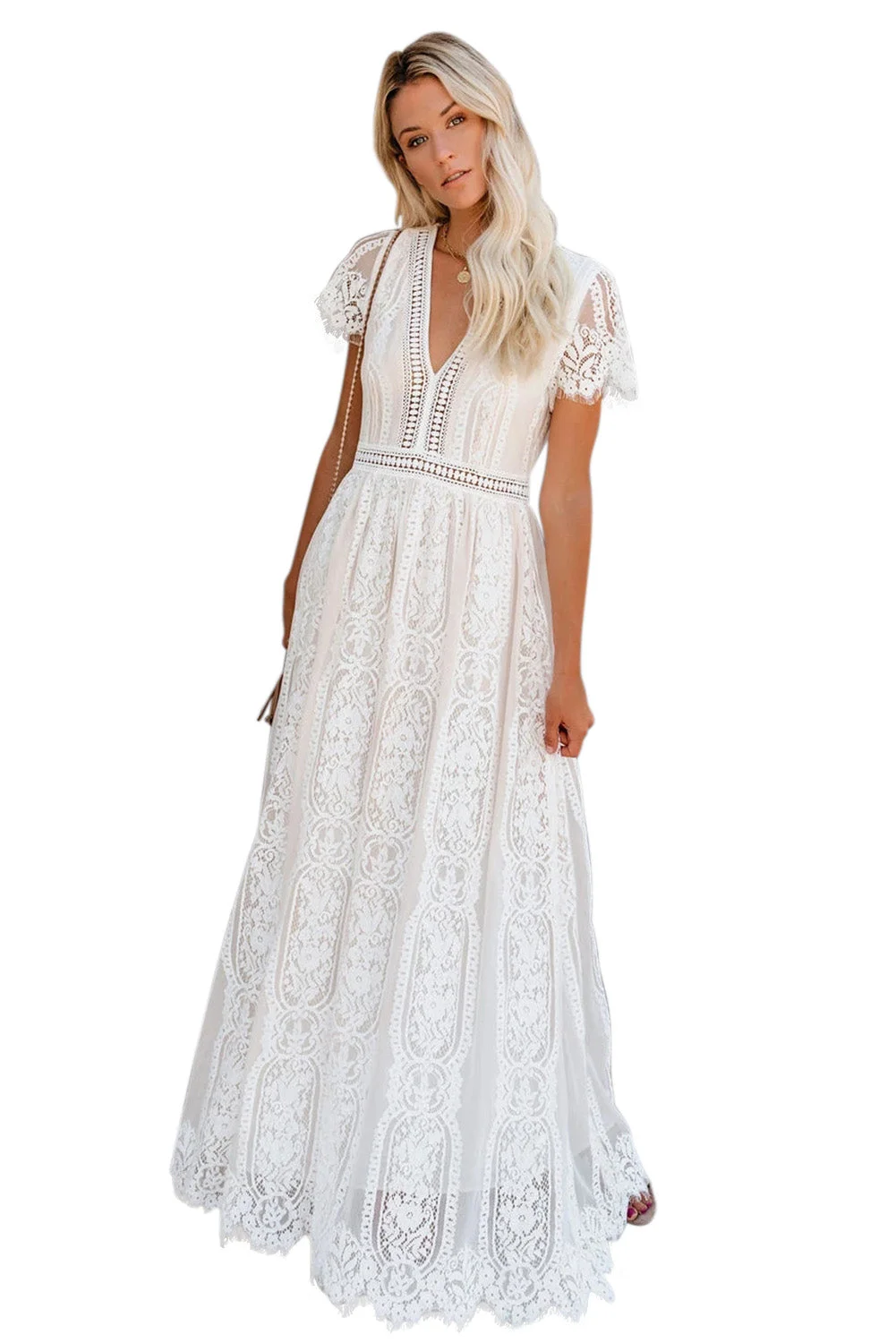 Women White Fill Your Heart Lace Maxi Dress