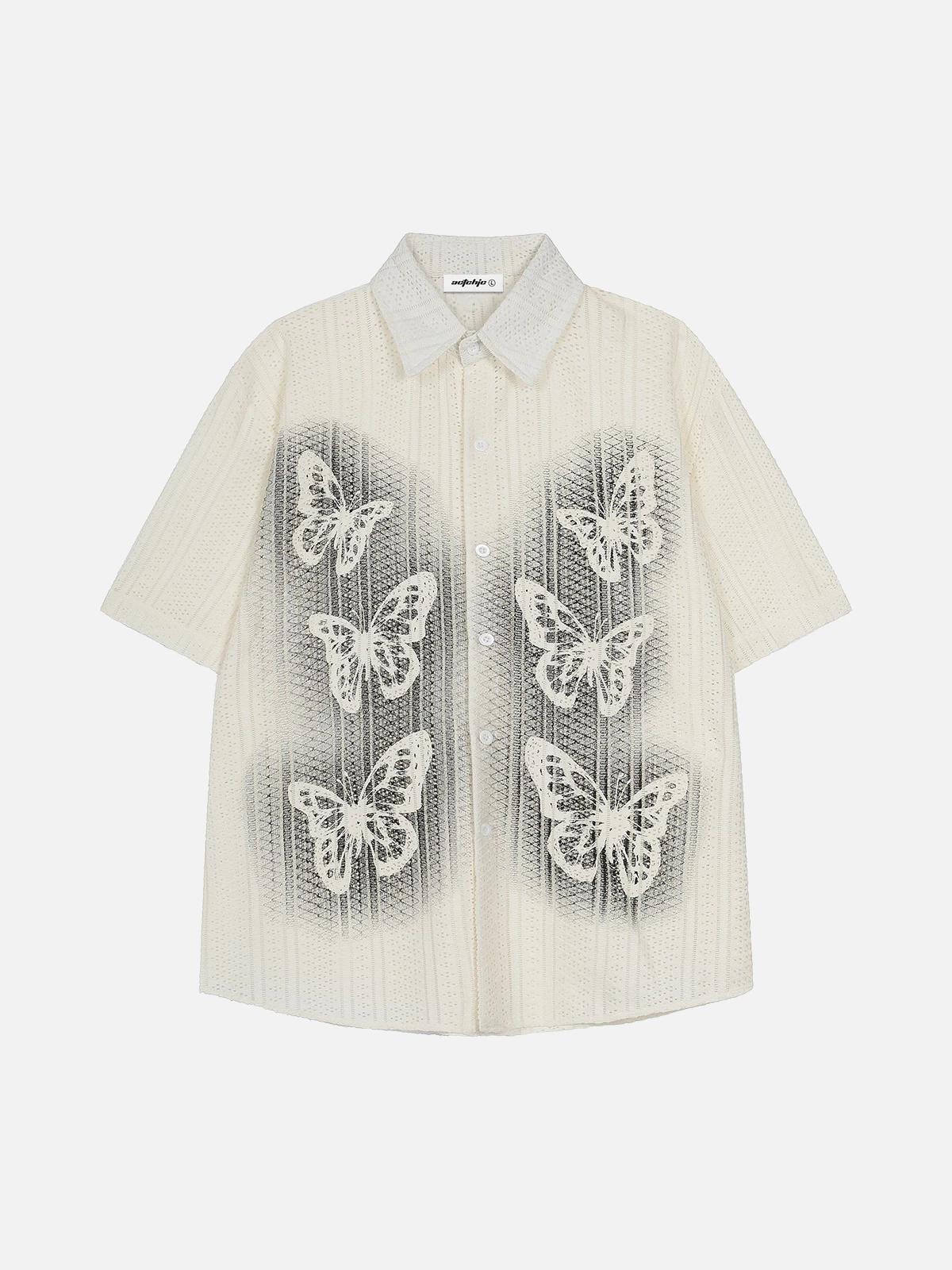 Apricot Act Chic Vintage Butterfly Mesh Short Sleeve Shirt Front