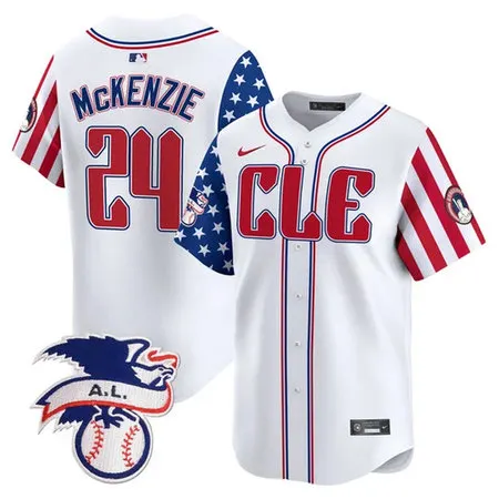 Youth Cleveland Guardians #24 Triston McKenzie White 2024 Fourth Of July Vapor Premier Limited Jersey