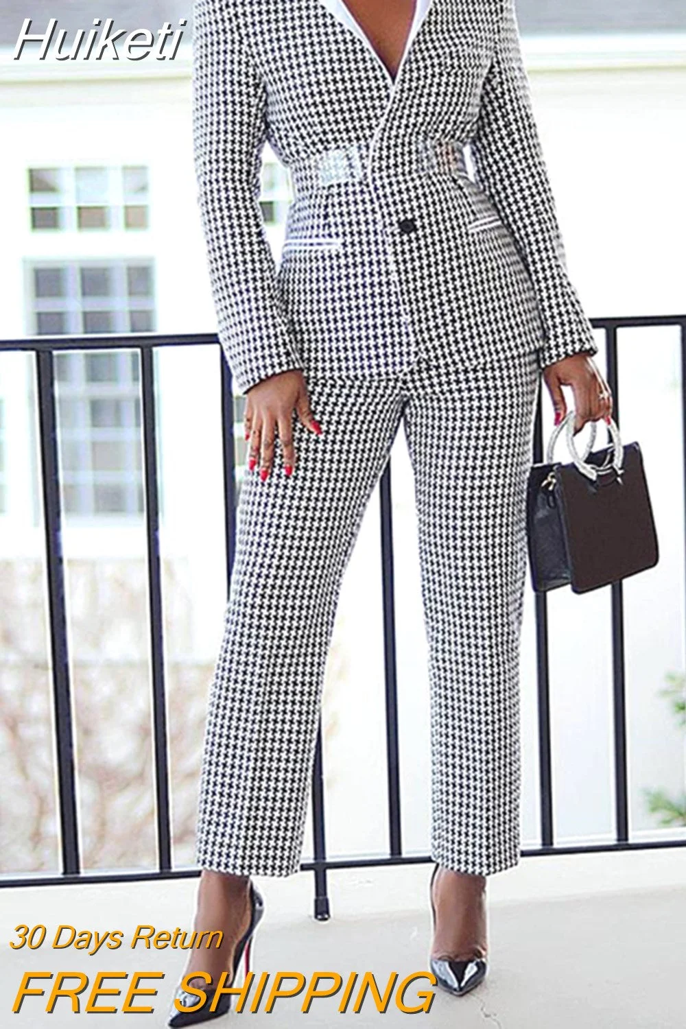 Huiketi Women 2 Pieces Plaid Print Shawl Collar Buttoned Blazer Coat & Pants Set 2023 Femme Casual Outfits y2k Overalls
