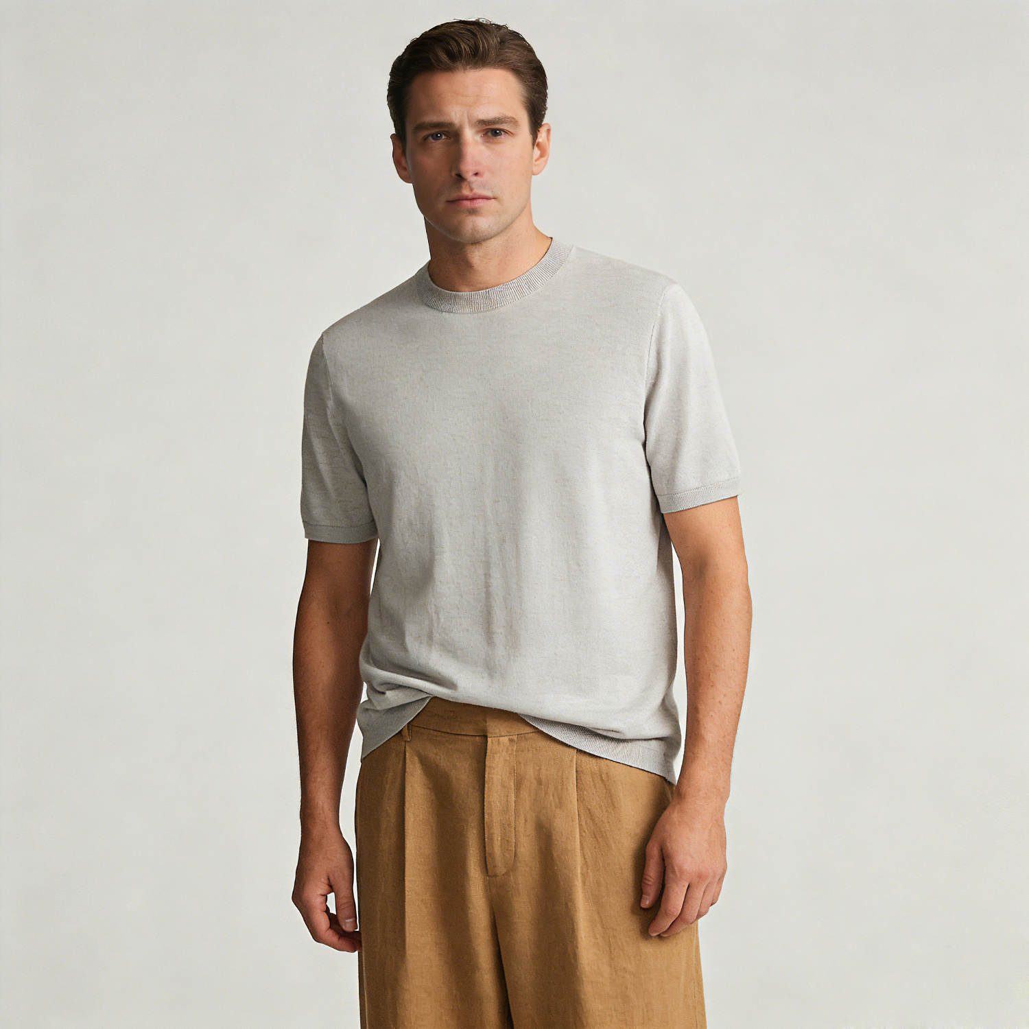 Men's Crewneck Silk Cashmere Shirt Sweater Classic | Spring Summer REAL SILK LIFE