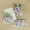 10PCS Violet Purple Wedding Catering Bridal Groom Guests Corsage Boutonniere Wrist Artificial Flower Bouquets