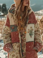 Bohemian Style Plant Flower Pattern Women's Winter Knitted Sweater Coat