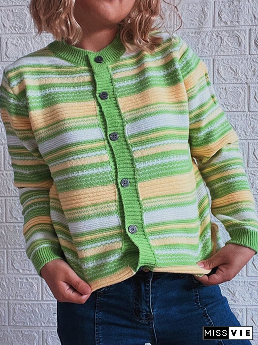 Women's Fashion Colorful Striped Button Cardigan Sweaters