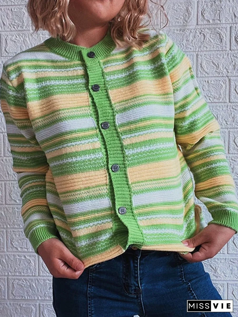 Women's Fashion Colorful Striped Button Cardigan Sweaters