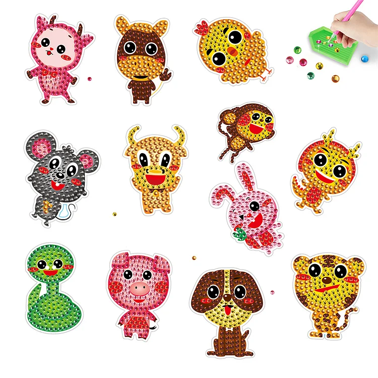 DIY Child Stickers Toy Animal Cartoon Diamond Painting Kits Zodiac Gift for Kids