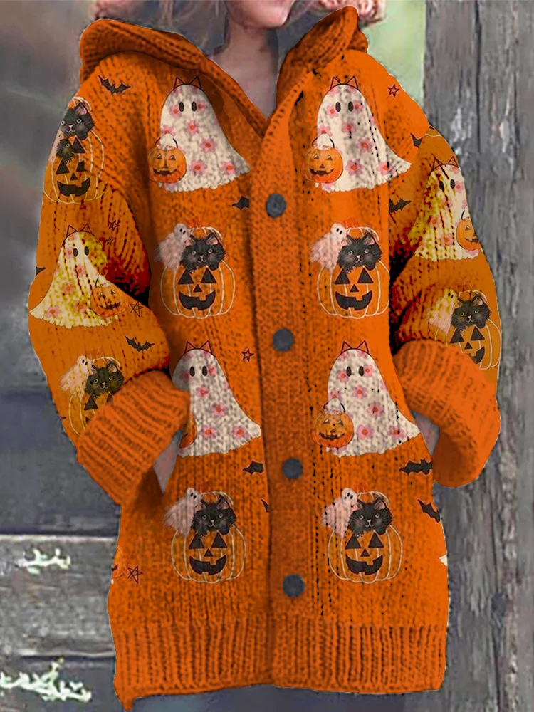 Halloween Black Cats Cardigan Sweater