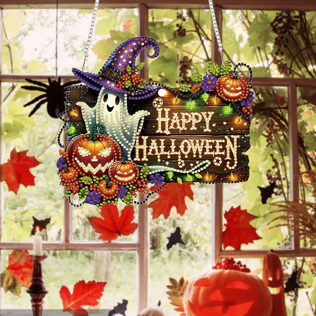 Halloween Pumpkin Ghost 2D Flat DIY Diamond Painting Pendant for Wall Decor
