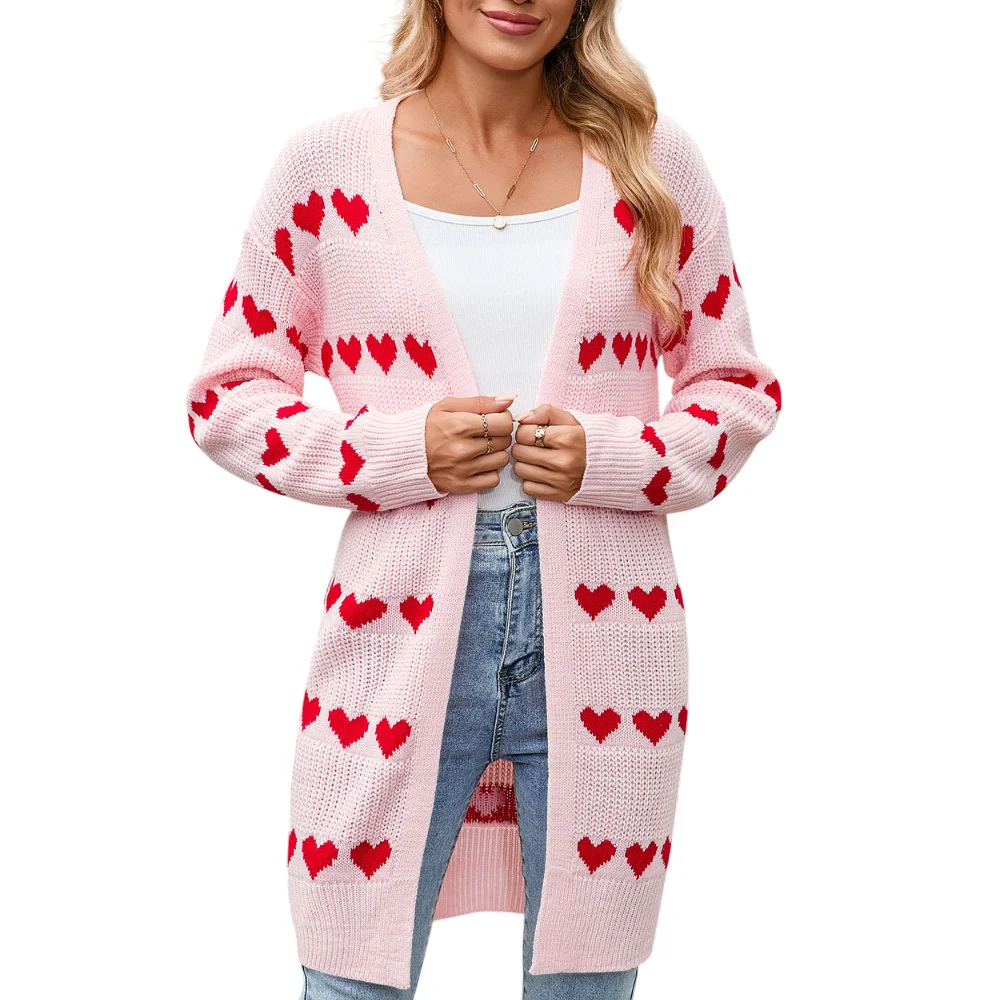 Athvotar Athvotar And Winter New Valentine's Day V Word Love Lasce Knitted Cardigan Coat Sweater Woman