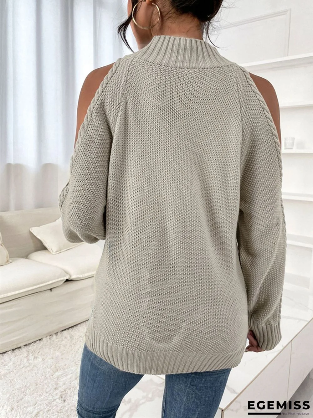 Loose Off-the-shoulder Solid Color Casual Sweater | EGEMISS