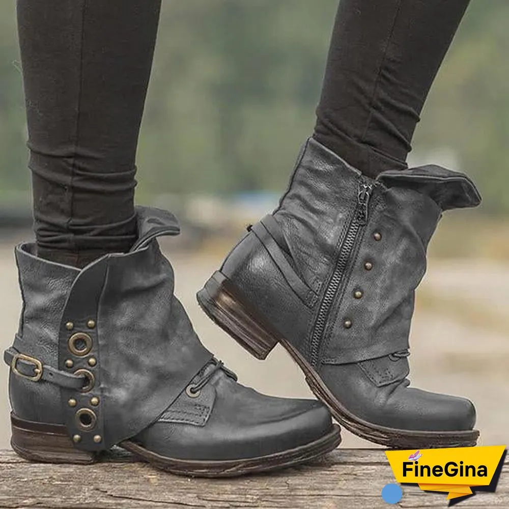 Women Casual Chunky Heel Pu Zipper Ankle Boots