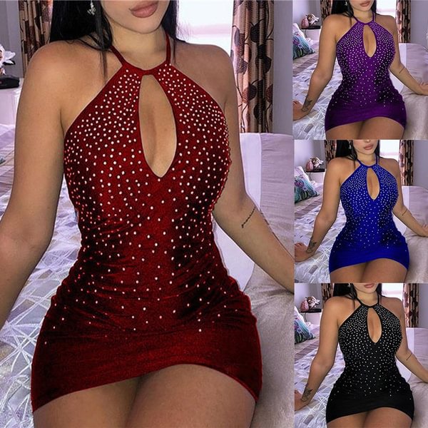 4 Color Sexy Women Summer Fashion Plus Size Slim Fit Sleeveless Halter Strapless Dot Print Mini Hollow Out Dresses - BlackFridayBuys