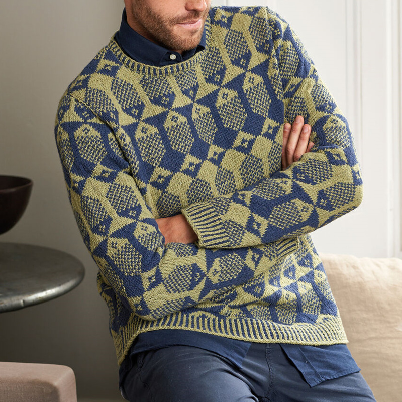 Retro Jacquard Long Sleeve Men's Sweater