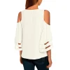 V-Neck Strapless Shoulder Patchwork T-Shirt by Inlyline