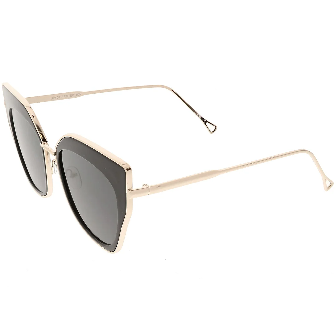 Oversize Pointed Cat Eye glasses Slim Metal Nose Bridge Neutral Square Lens 58mm