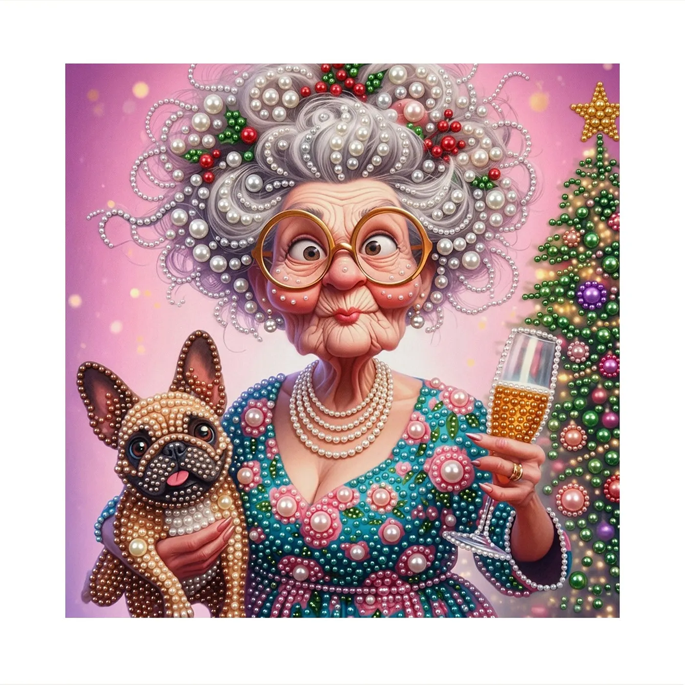 Christmas Grandmother Dog - Pearls Painting