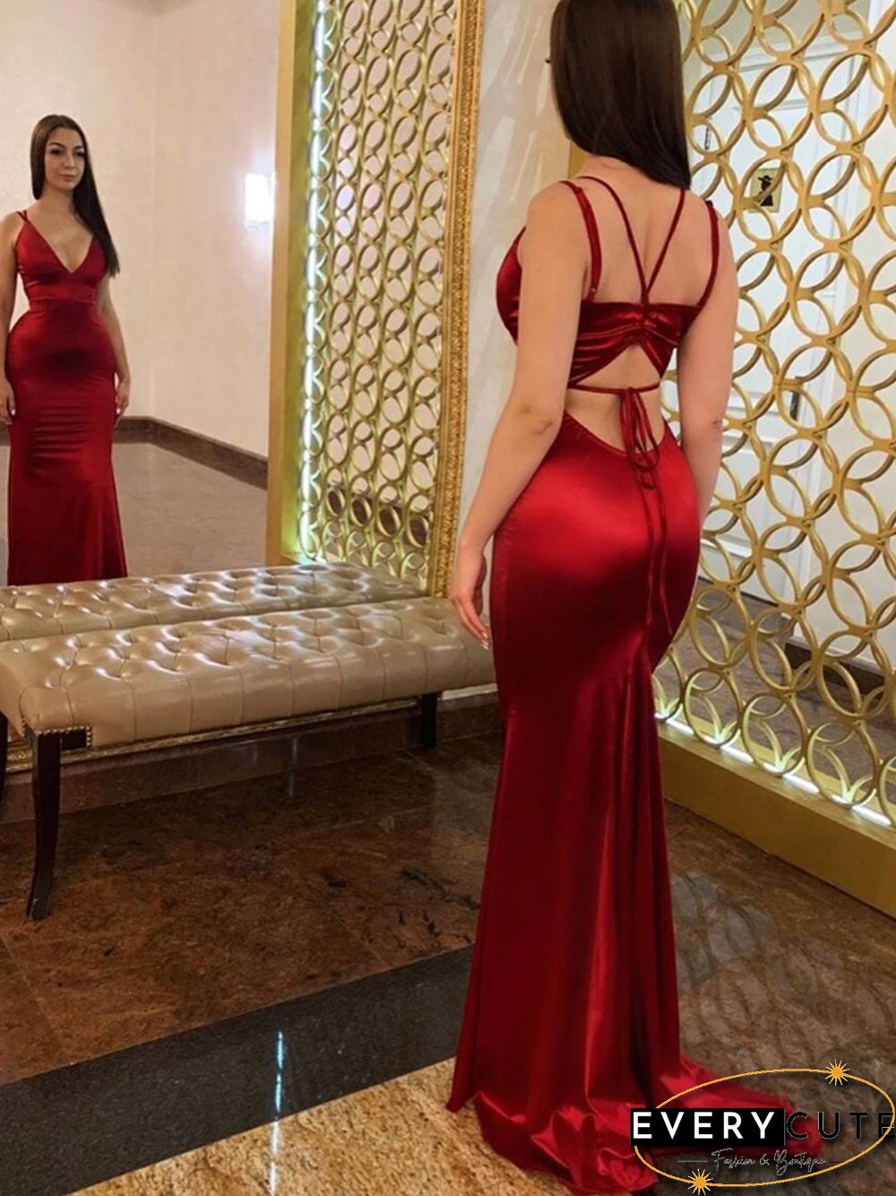 Missord Sexy V Neck Spaghetti Strap Maxi Satin Dress Backless Solid Bandage Women New Year Eve Dresses Floor Length Party