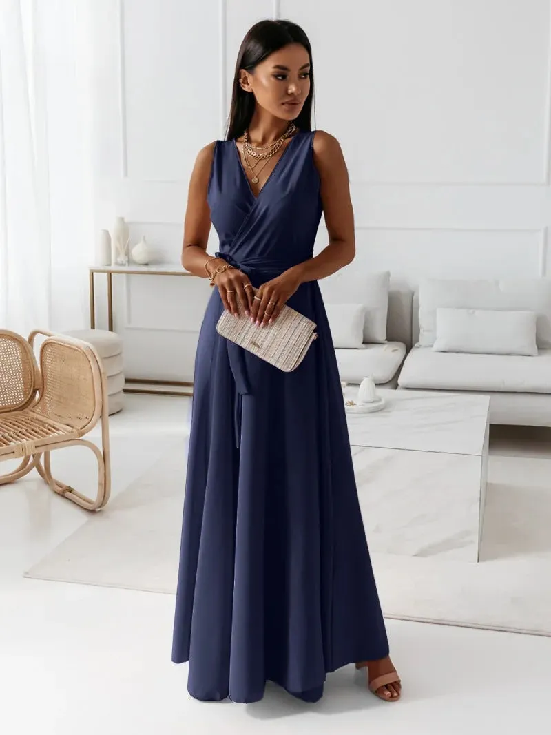 Marineblau lange kleider mit v ausschnitt fÃ¼r damen