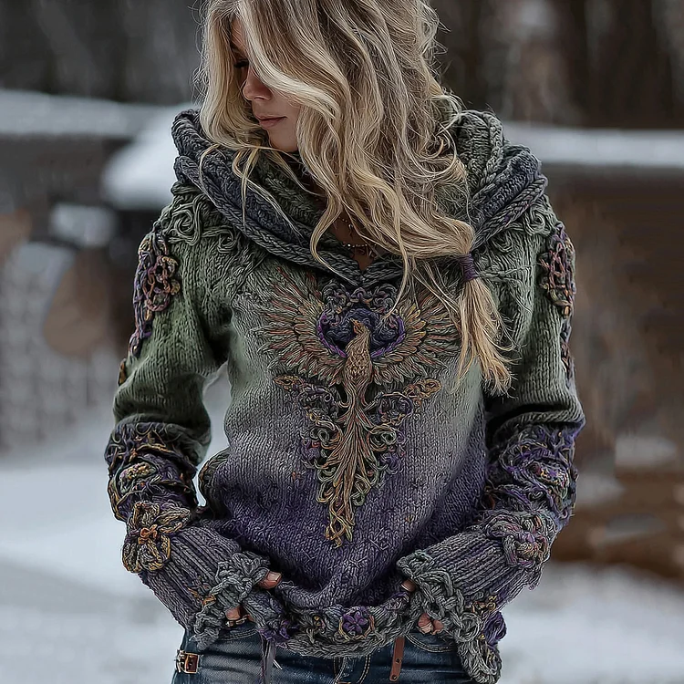 Women's Vintage Celtic Knot Phoenix Ombre Print Sweater