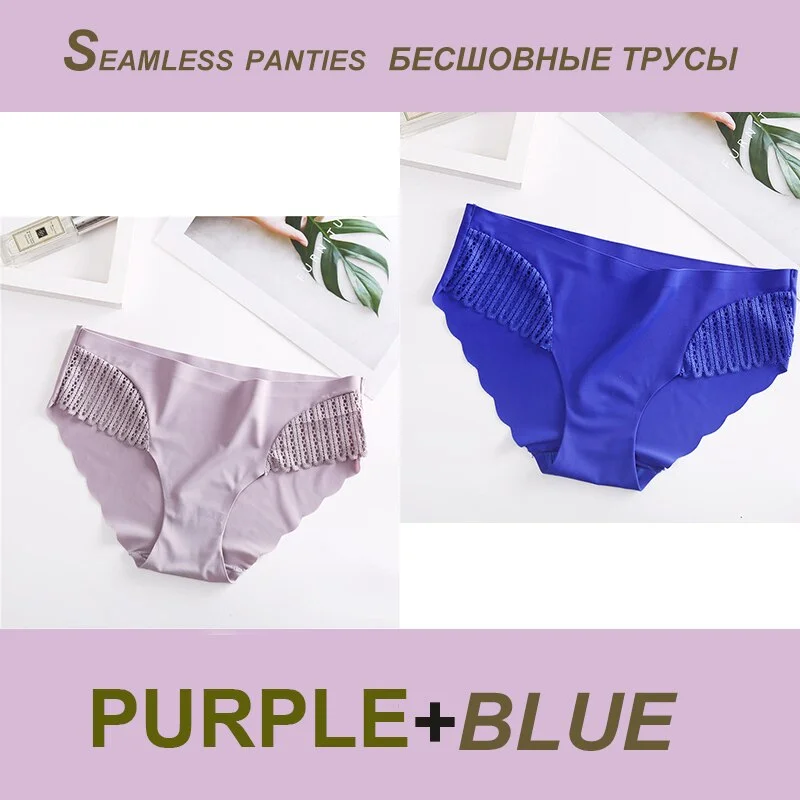 2PCS/Set Sexy Seamless Panties Lace Women Panties Female Briefs  Lingerie Women's Underpants Solid Color Ropa Interior Femenina