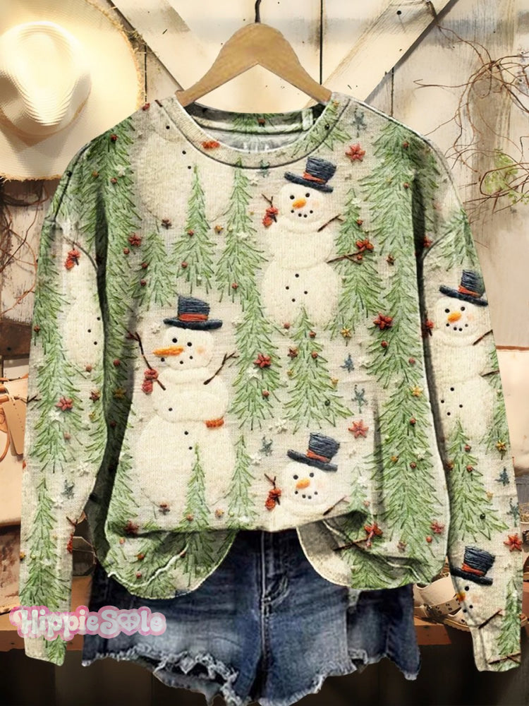 Women’s Christmas Retro Snowman Prints Casual Sweatshirt Multicolor / S
