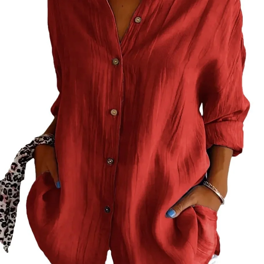 Nigikala Nigikala New Single-Dran Buckle Folding Collar Shirt Burst Lady Solid Color Can Sleeve Top