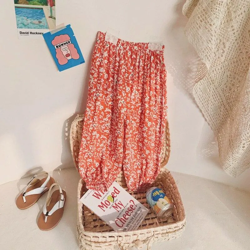 2-8T  Flower Print Pant For Girls Toddler Kid baby Clothes Spring Summer Loose Floral Elegant Cute Sweet Cotton Beach Trousers