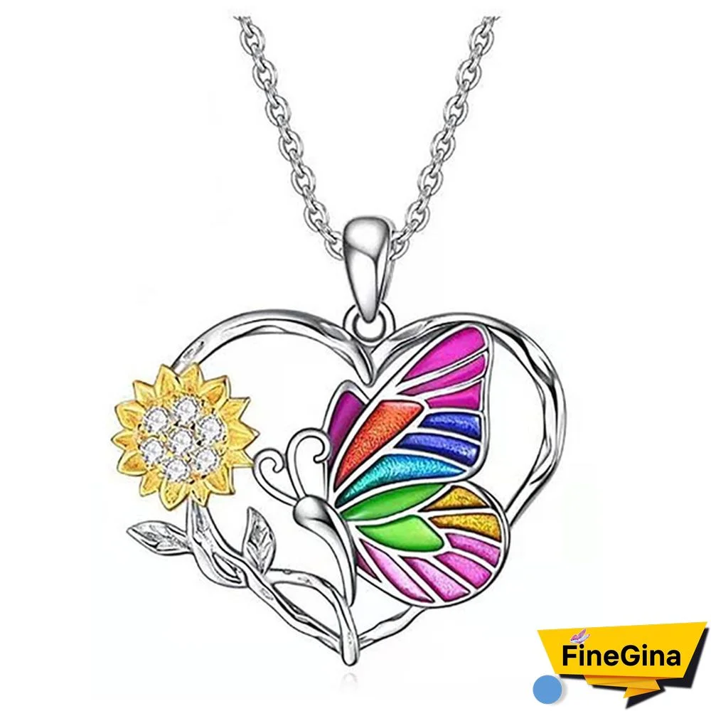 Exquisite Colorful Butterfly Necklace 925 Sterling Silver Heart Necklace Sunflower Necklace Multicolor Pendant Men's and Women's Jewelry Gifts Party Prom Jewelry Christmas Gifts