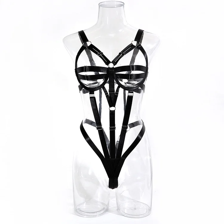 Sexy Underwear Sexy Ribbon Splicing Steel Ring Backless Jumpsuit