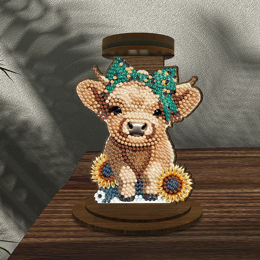 Wooden Highland Yak 5D DIY Diamond Painting Candle Holder Decor for Home Office
