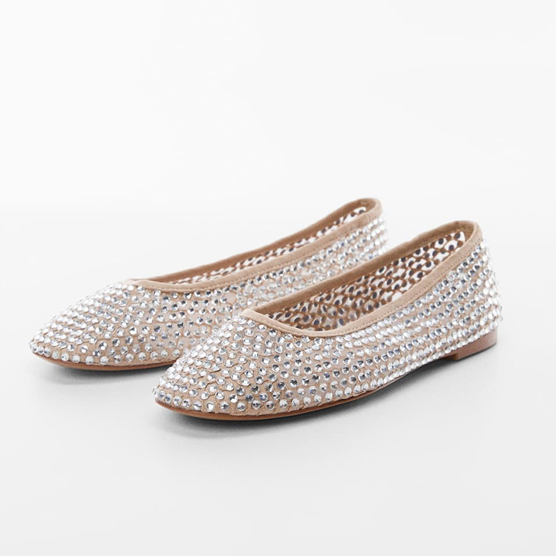 Nude Rhinestone Round Toe Women's Classy Dancing Flats Nicepairs