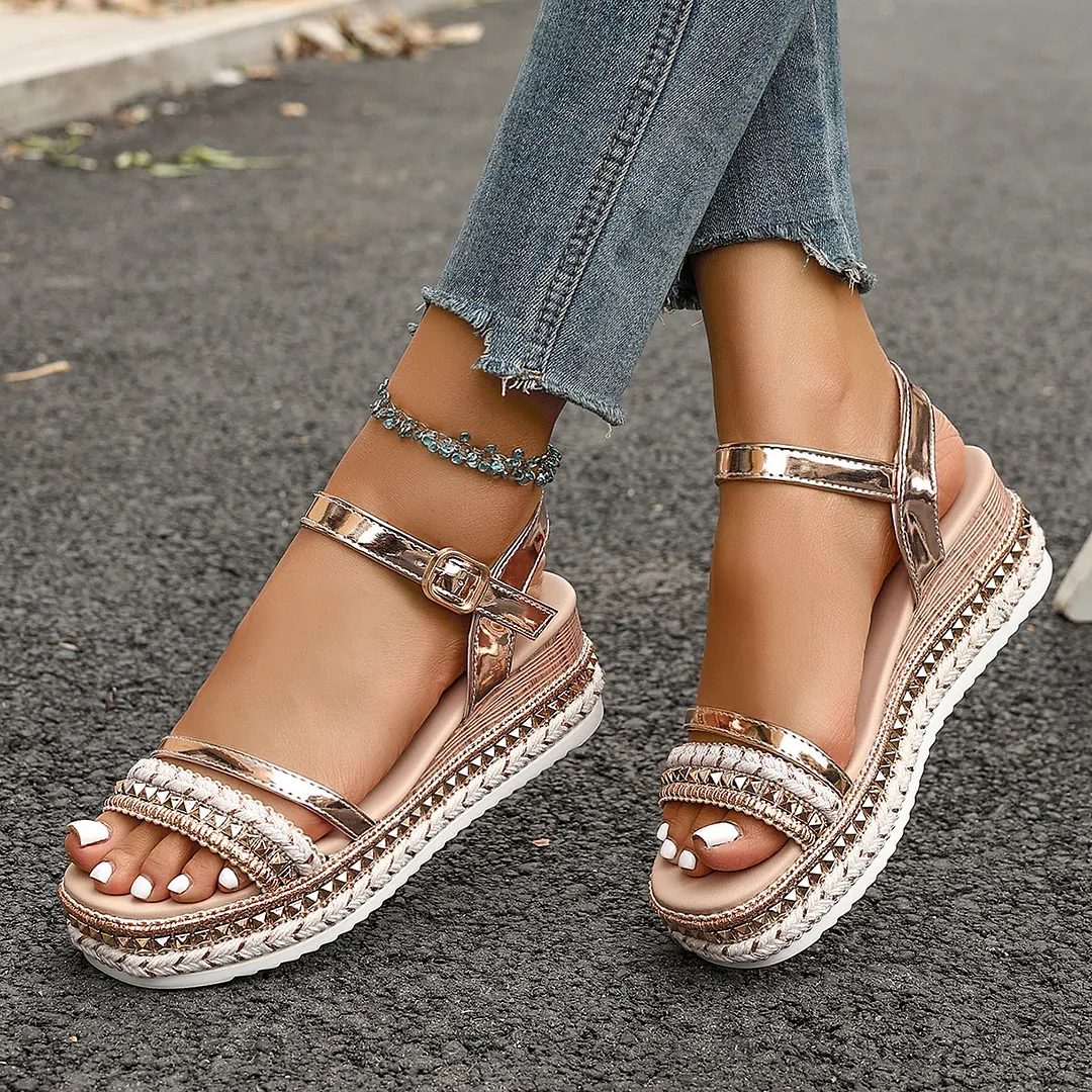 Breakj Breakj Summer New Pine Paste Heel Sandals Lady Thick-Sed Large-Size Dew Sandals