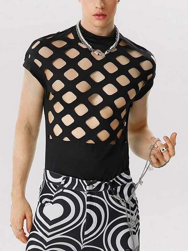 Aonga - Mens Cutout Half-Collar Sleeveless Bodysuit