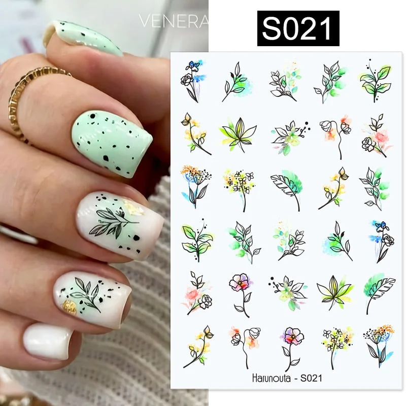 1PC Succulent Plants Flower 3D Nail Sticker Spring Floral Leaves Adhesive Transfer Decals Slider DIY Nail Art Decoration-Nail Inspo