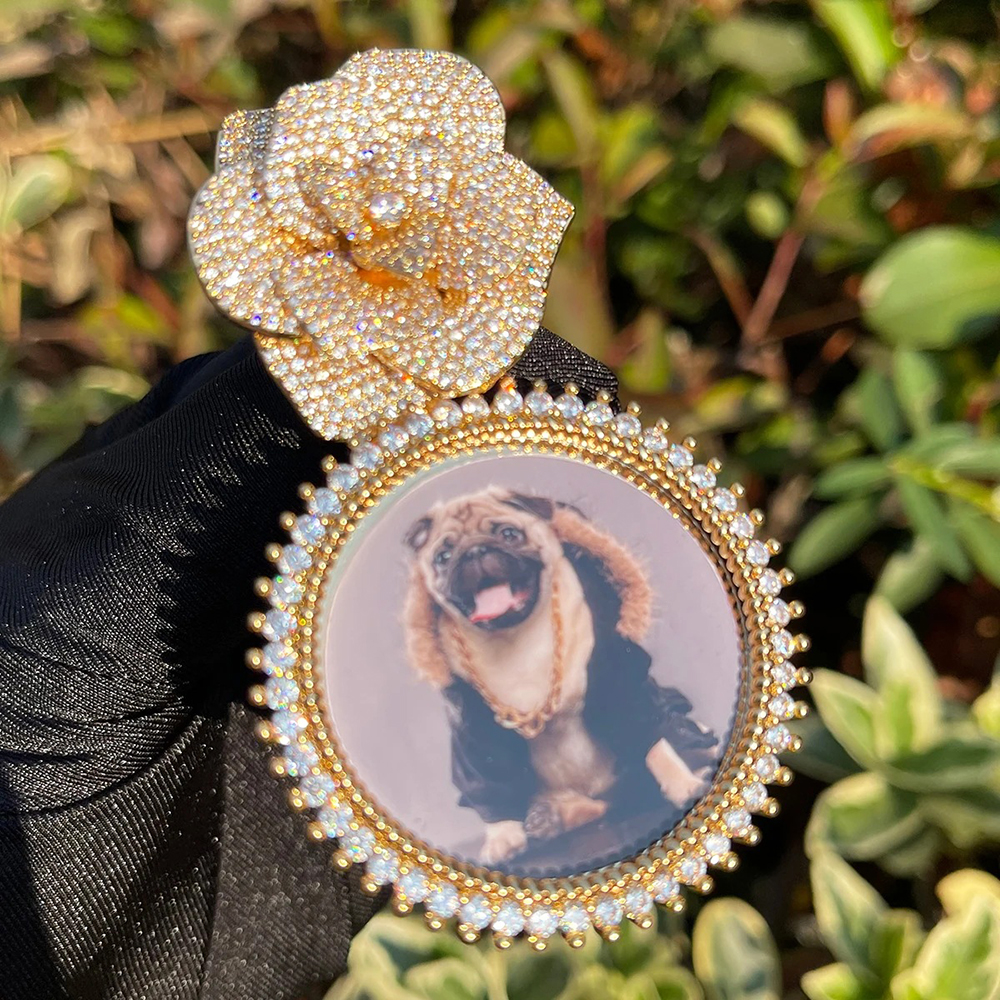 Personalized Picture Pointed Round Flower Shape Clasp Pendants