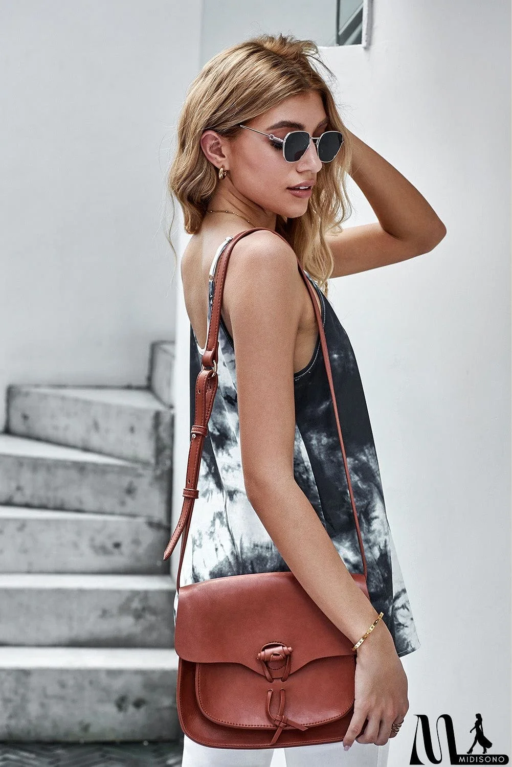 MidiSono - Summer Black Tie Dye Spaghetti Strap Buttoned Tank Top