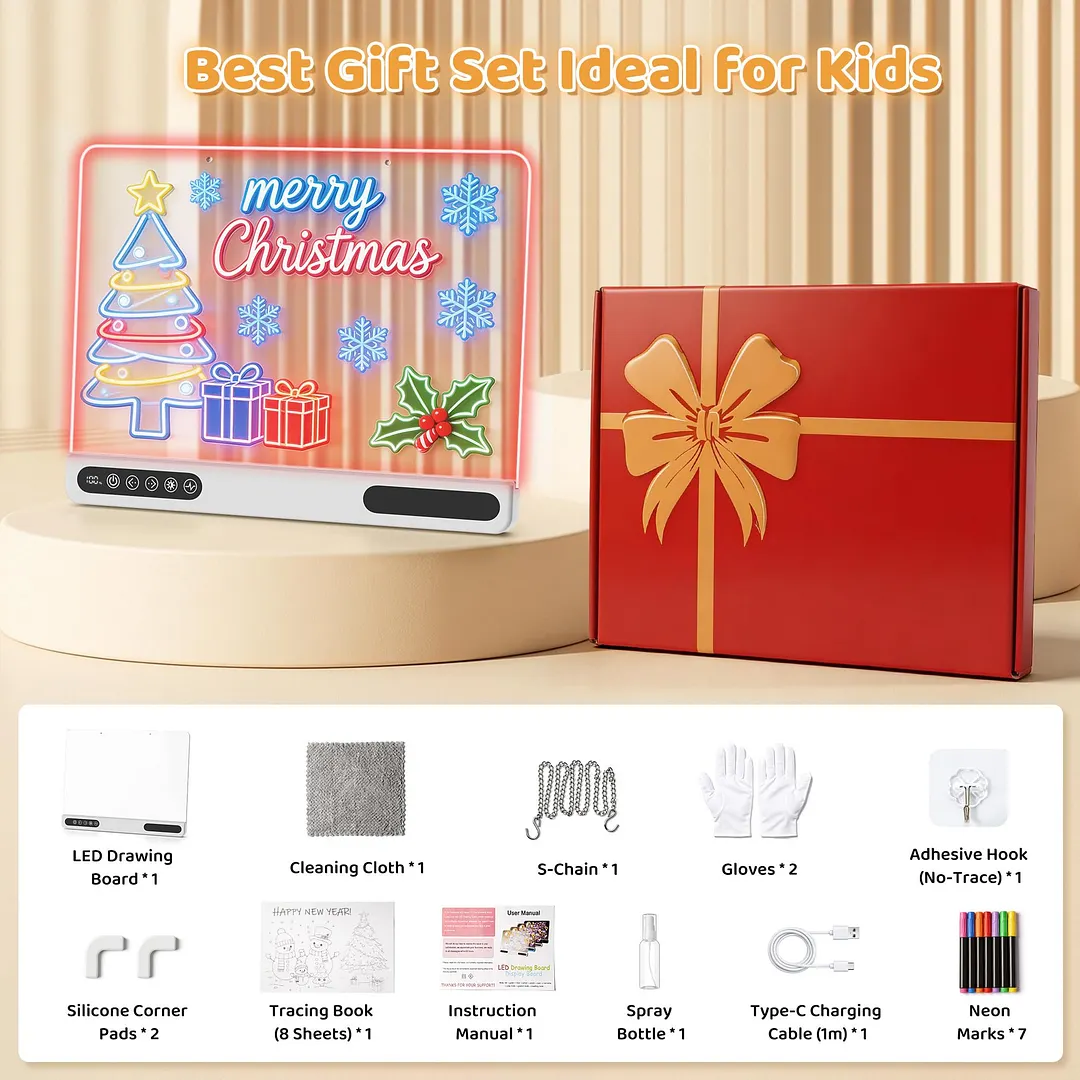 BEBANG 16" LED Drawing Board for Kids, Light up Doodle Board with 7 Colors, 4 Light Modes, Birthday Gift for Boys and Girls